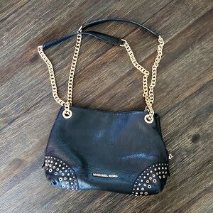 Michael Kors Black Leather Medium Studded Chain Shoulder Bag